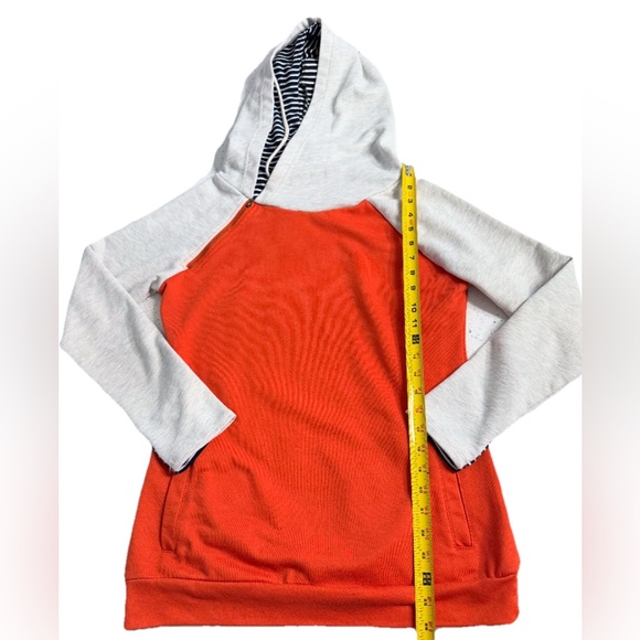 Vanilla Bay Doublehood Sweatshirt Women's S Orange/Gray/Striped Hoodie Thumbhole - Picture 7 of 9